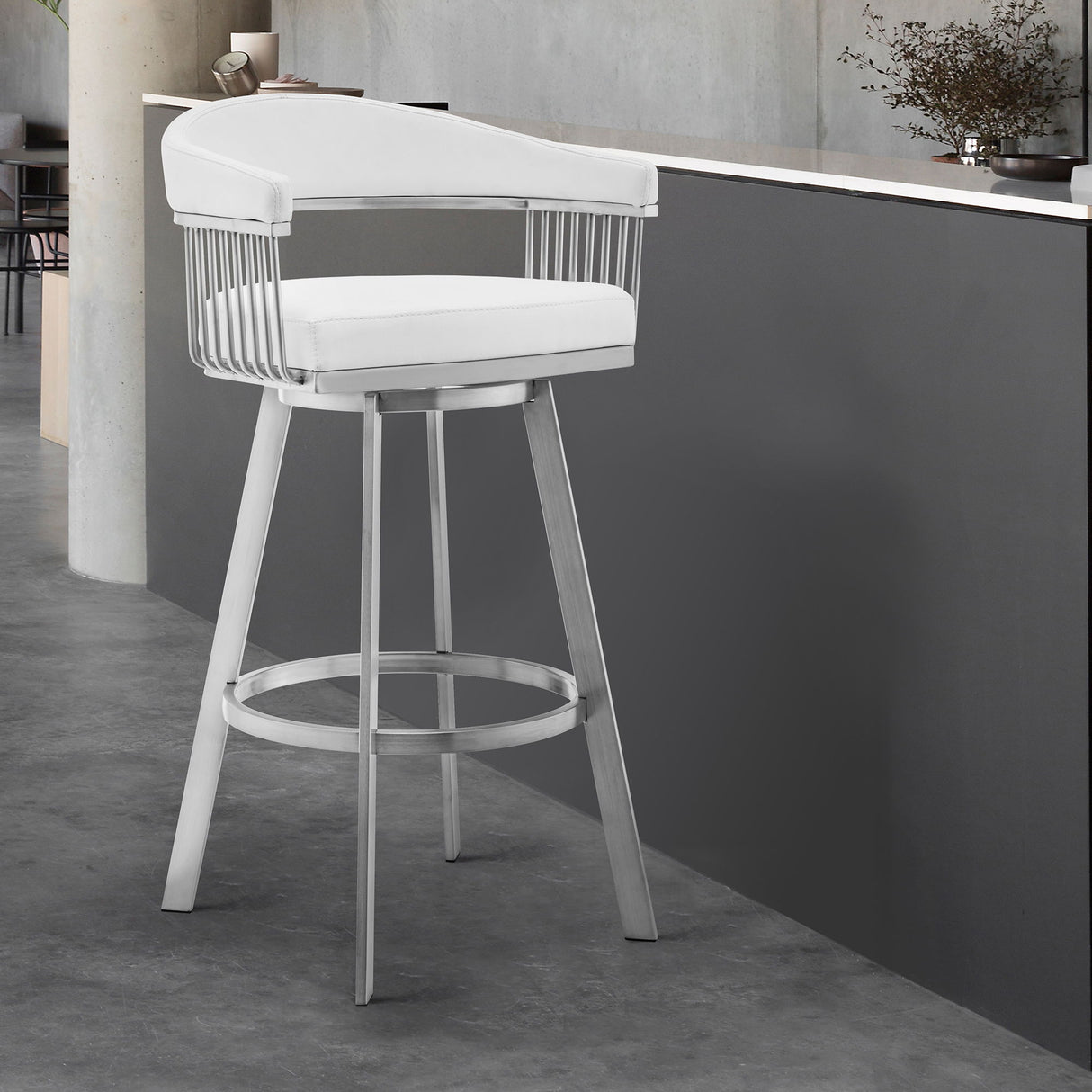 Bronson - Faux Leather And Brushed Stainless Steel Swivel Bar Stool