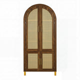 Tall Arched Cabinet With Rattan Doors & Adjustable Shelves