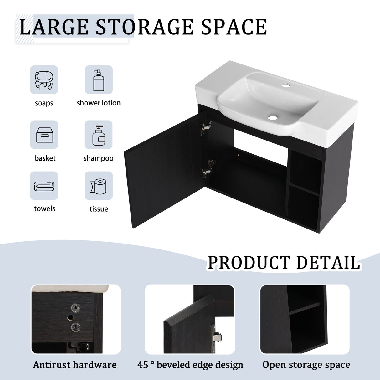 Wall Mounted Bathroom Vanity With Sink, Soft Close Door