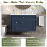 Wall Mounted Bathroom Vanity With 2 Drawers, 1 Tip Out Drawer, 3 Holes Sink