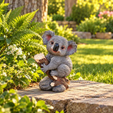 Koala Garden Statue Hand Painted Animal Sculpture With Log For Patio Home Decor - Dark Gray