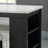 Dining Table Set With Storage Shelves, 3 Piece With 2 Stools - Black / Ivory / White