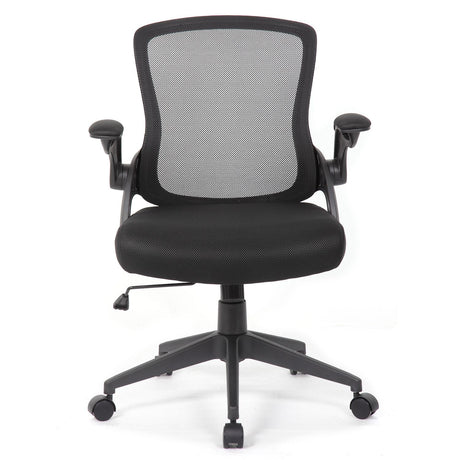 Office Chair & Mid Back Design, Adjustable Height And Foldable Armrests - Black