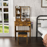 Modern Small Vanity Desk With 3 LED Lighting Modes, 3 Drawers