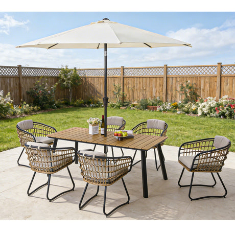 7 Piece Outdoor Patio Dining Set For 6, Chairs With Cushions And Table - Yellow