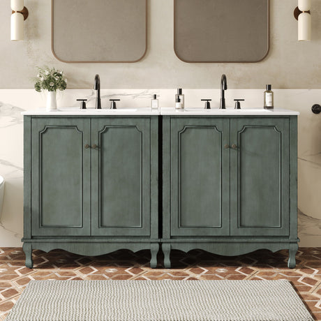 Vintage Double Sink Bathroom Vanity Set With Ceramic Sinks