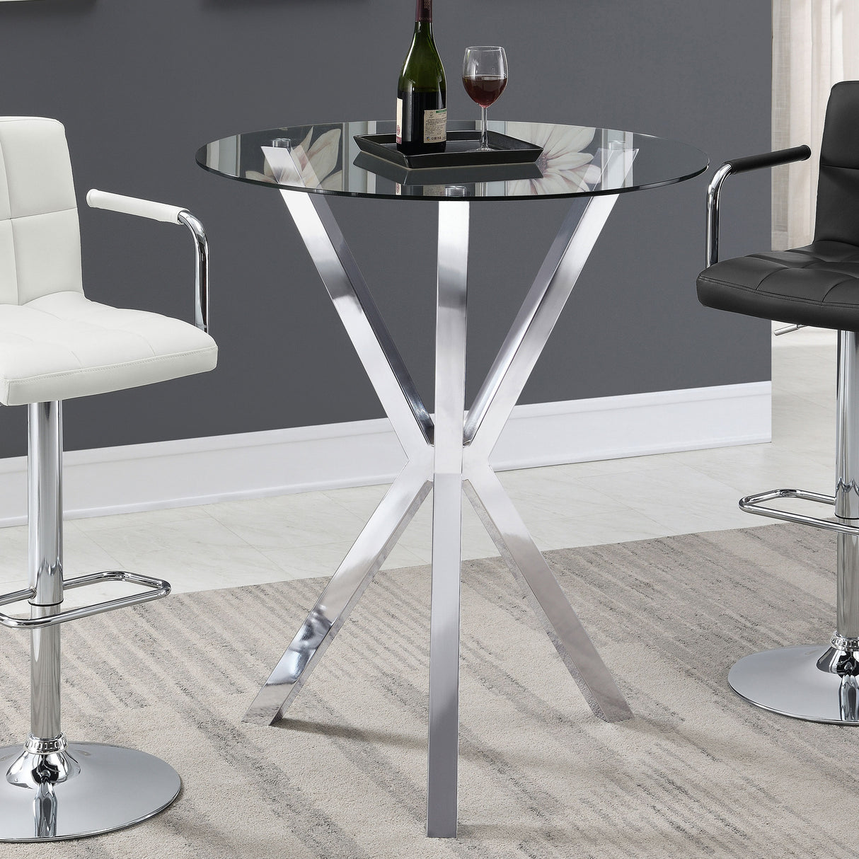Denali Round 35-Inch Glass Top Bistro Bar Table Chrome