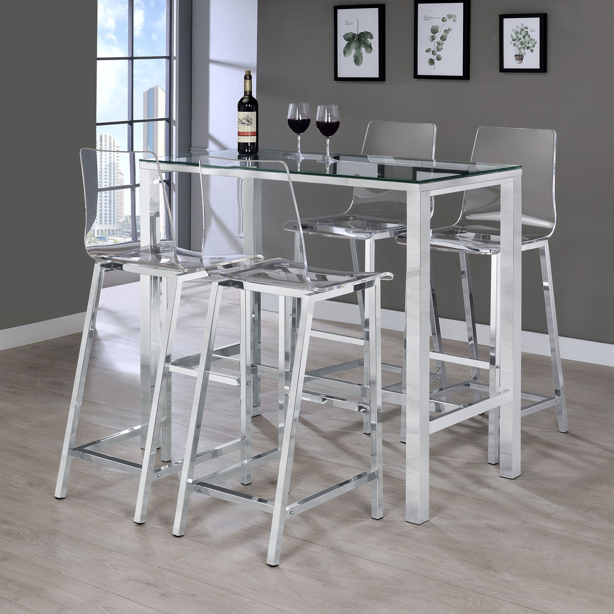 Juelia Clear Acrylic Bar Chair Chrome, Set of 2