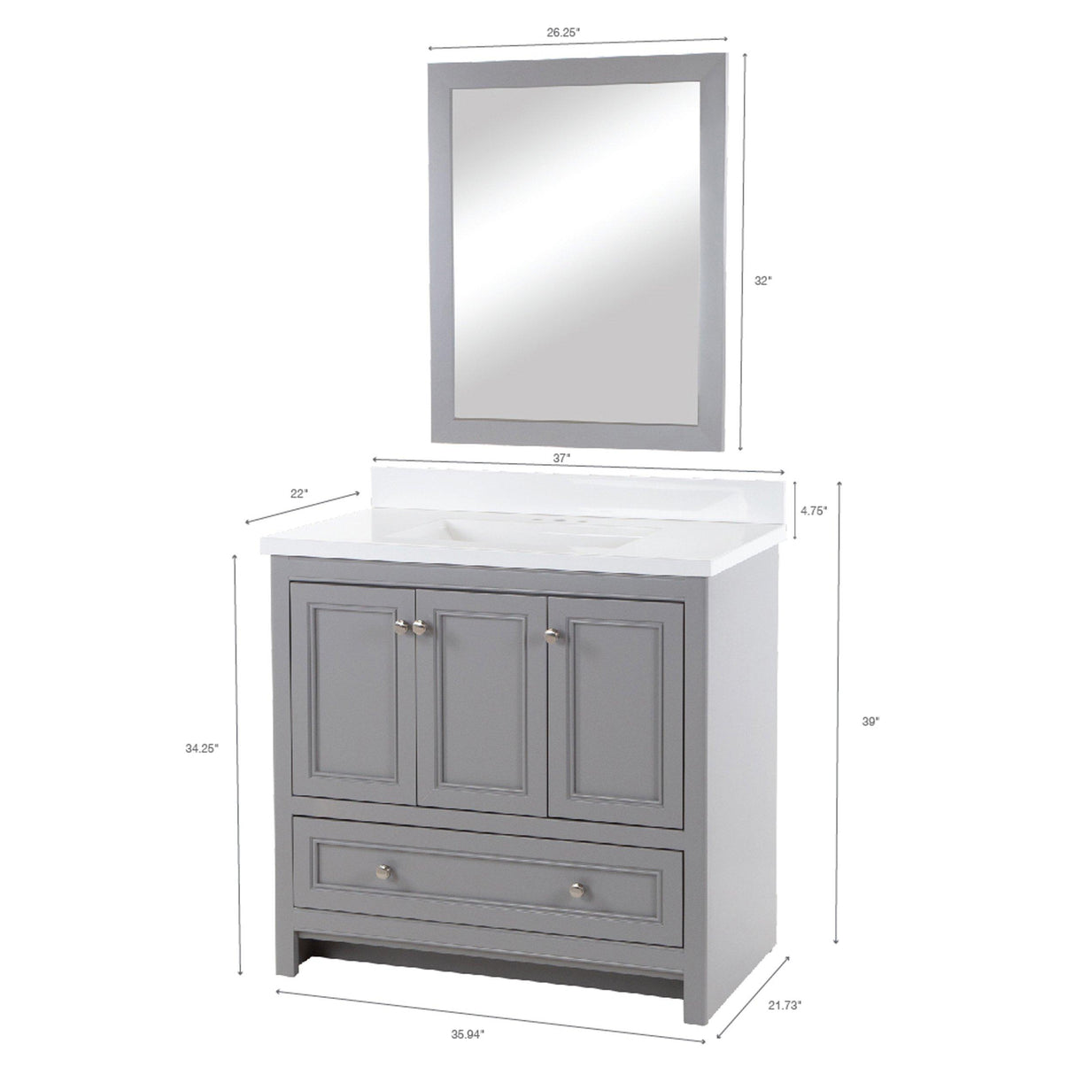 Sutherland 37 in. Gray Vanity Includes Mirror - No Top