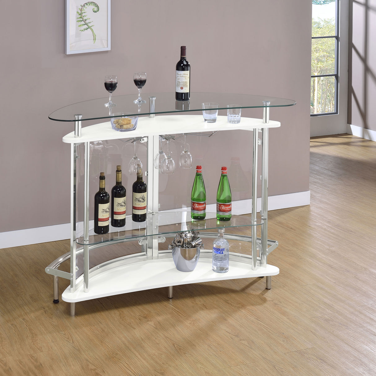 Amarillo White Glass Top Home Bar Wine Cabinet