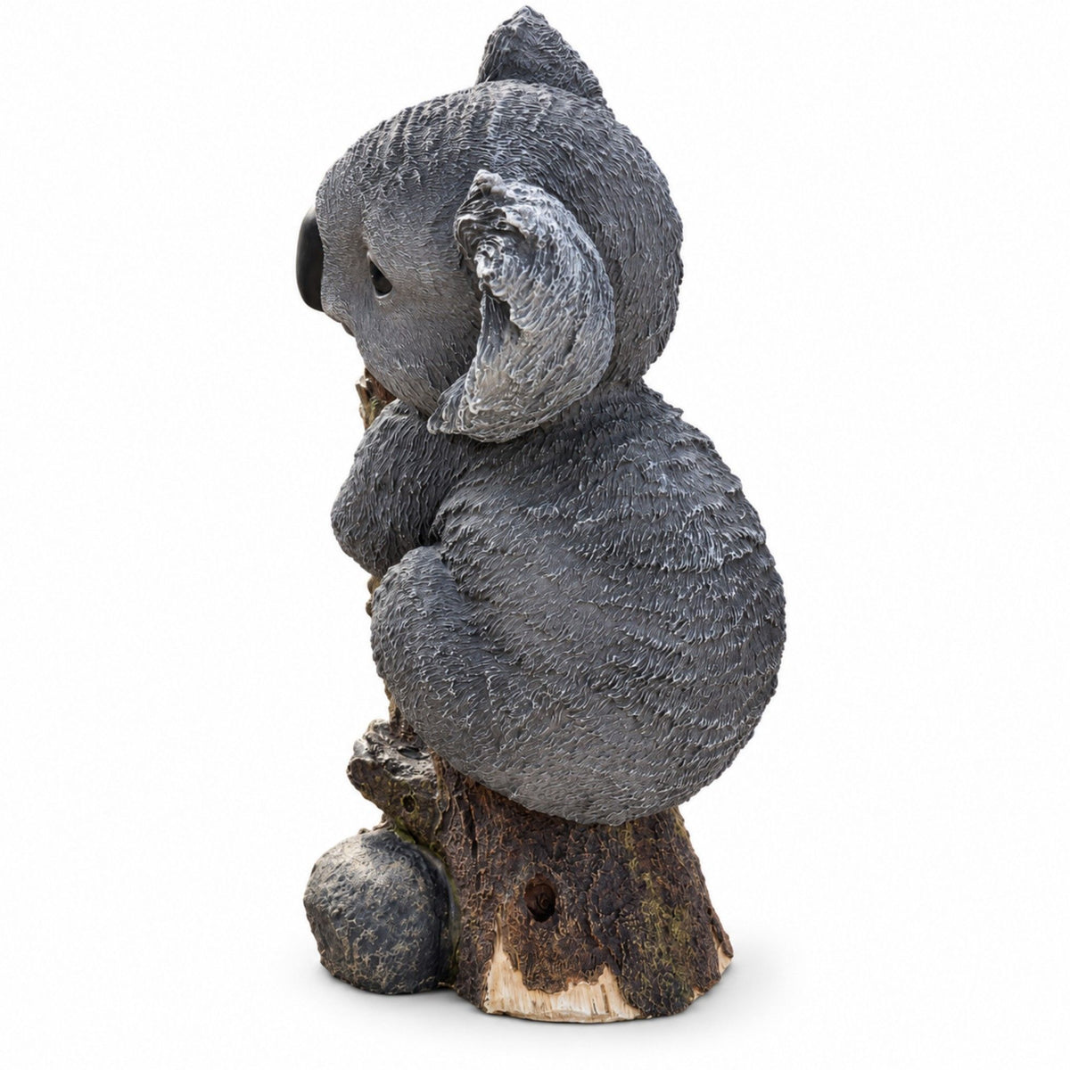 Koala Garden Statue Hand Painted Animal Sculpture With Log For Patio Home Decor - Dark Gray