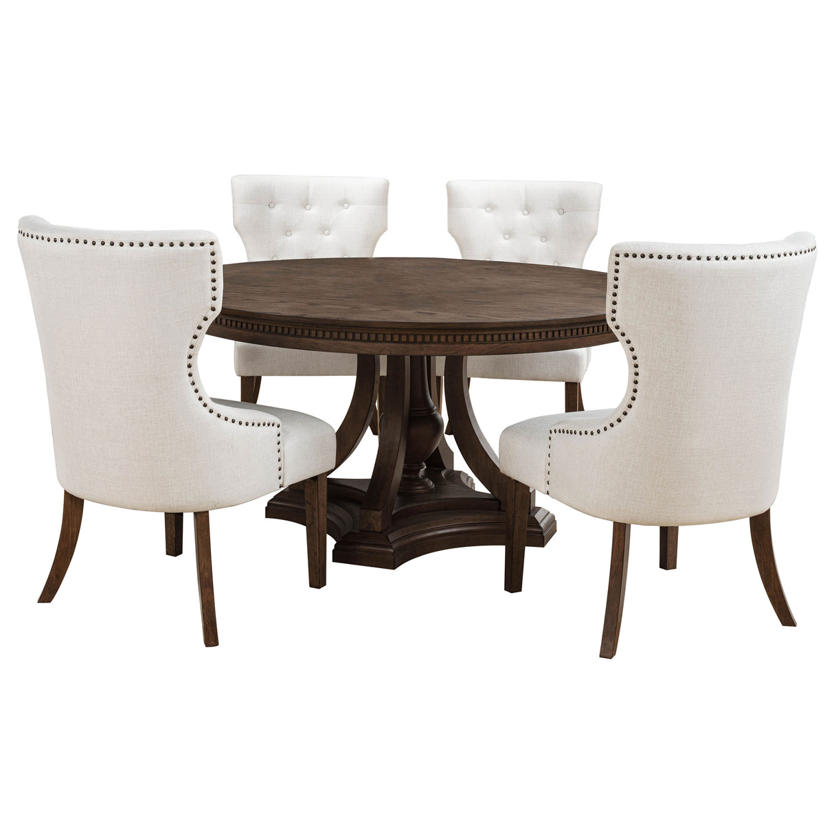 Ridgewell 5-Piece Round Pedestal Dining Set in Dark Oak