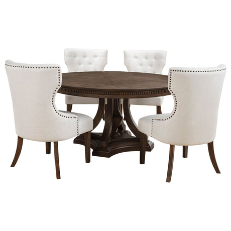 Ridgewell 5-Piece Round Pedestal Dining Set in Dark Oak
