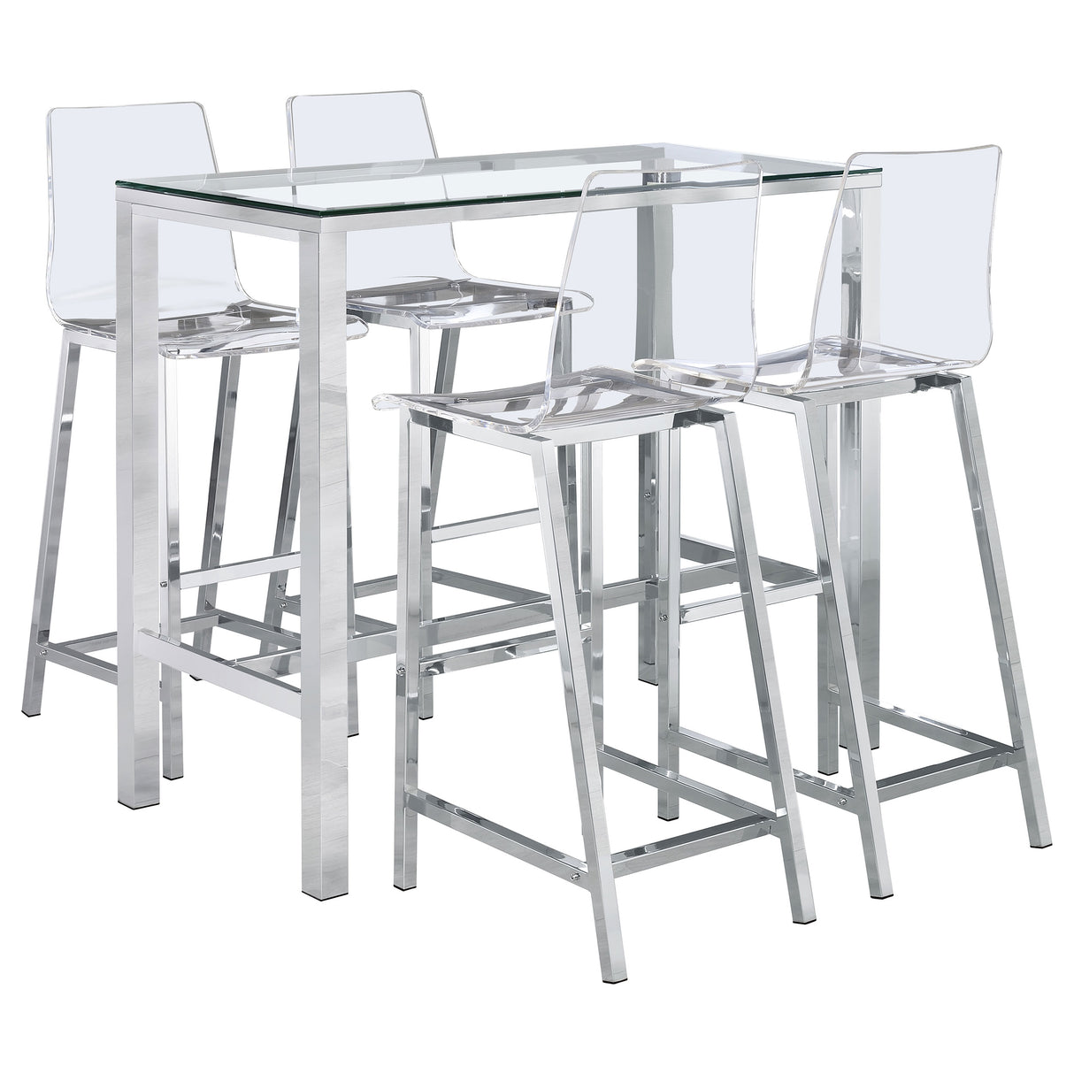 Tolbert 5-Piece Bar Set with Acrylic Chairs, Chrome