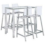 Tolbert 5-Piece Bar Set with Acrylic Chairs, Chrome