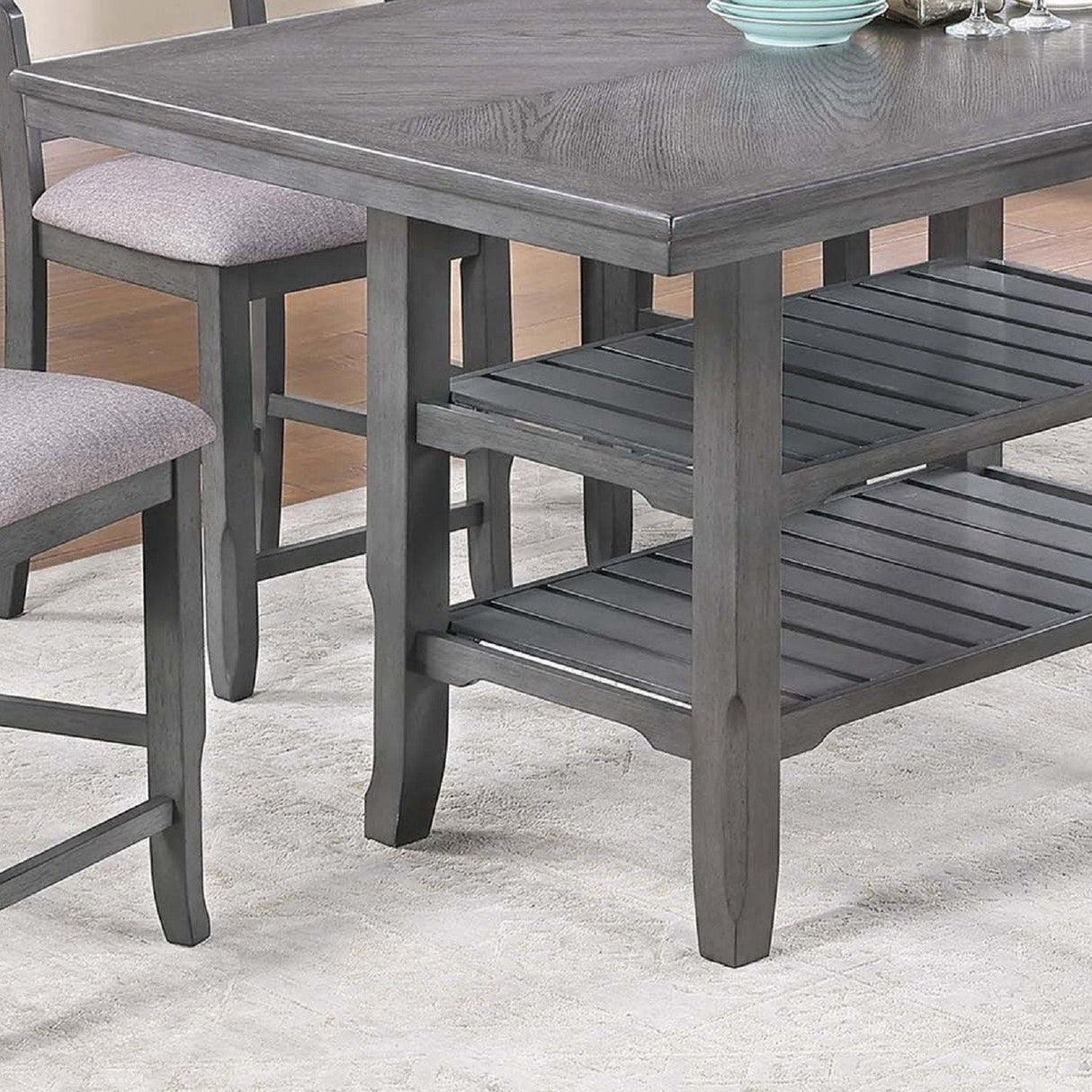 Dining Table 2 Shelves, Counter Height For Dining Room - Gray