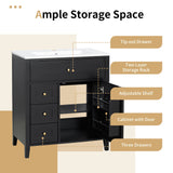 Modern Bathroom Vanity With Sink, 3 Drawers And Adjustable Shelf