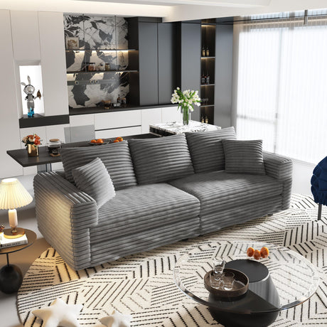3 Seat Sofa, Deep Seat Couches With Soft Pillows And 1 Ottomans, Convertible Sofa Lounge Chair, For Living Room - Gray