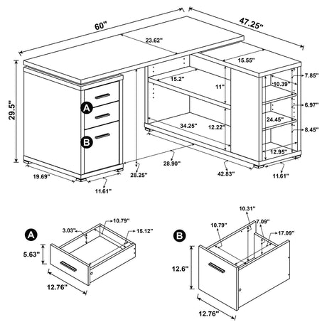 Caelum - L - Shaped Computer Desk With 3 Drawers - Mango Color