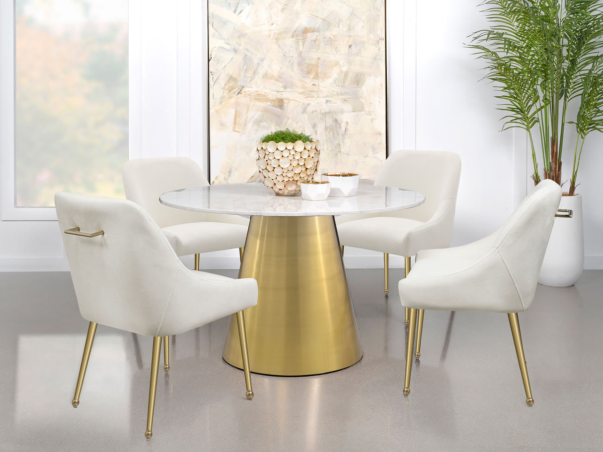Ambrose Round 50-Inch Marble Top Dining Table, Brushed Gold