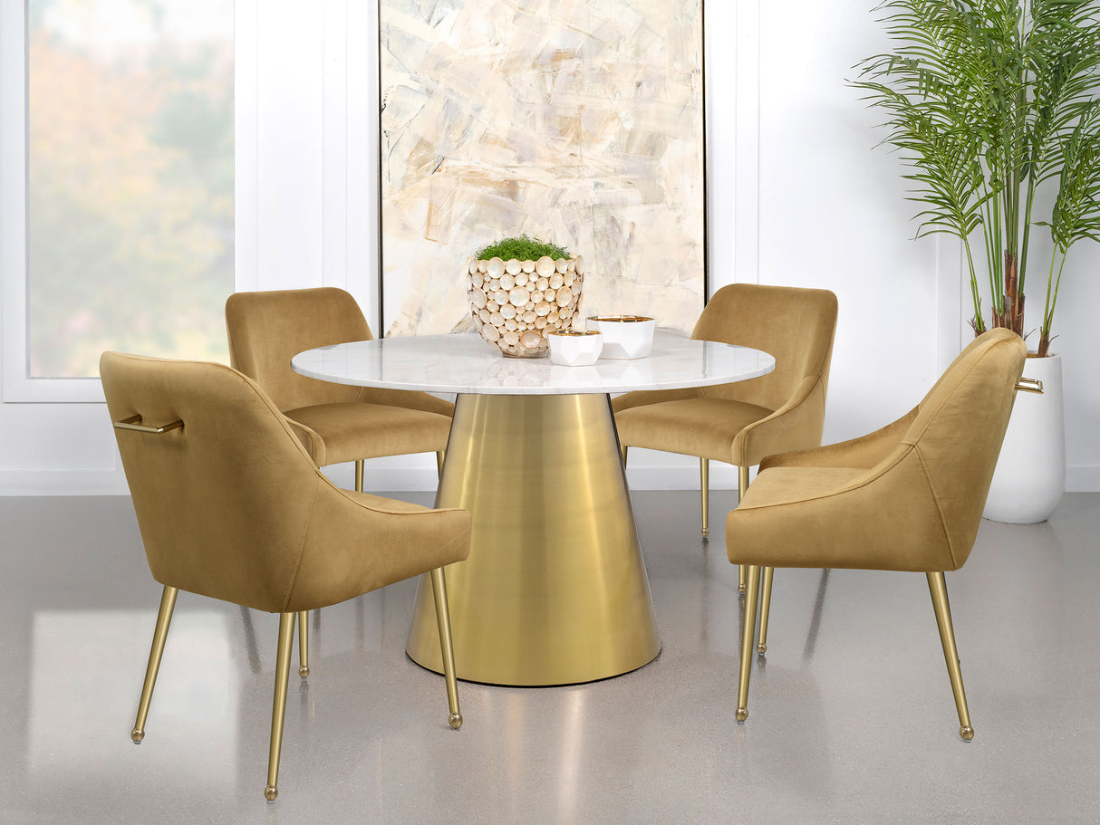 Ambrose Round 50-Inch Marble Top Dining Table, Brushed Gold