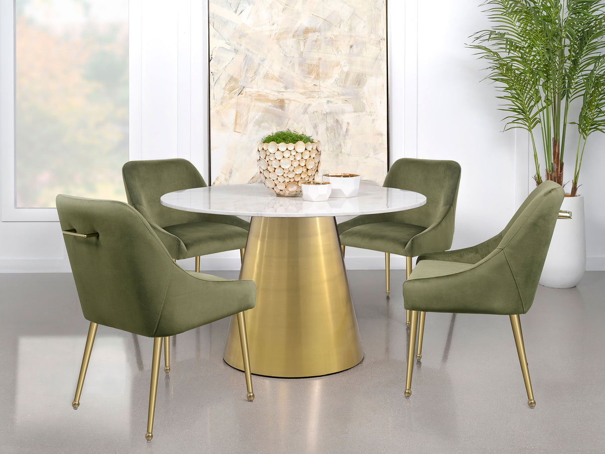 Ambrose Round 50-Inch Marble Top Dining Table, Brushed Gold