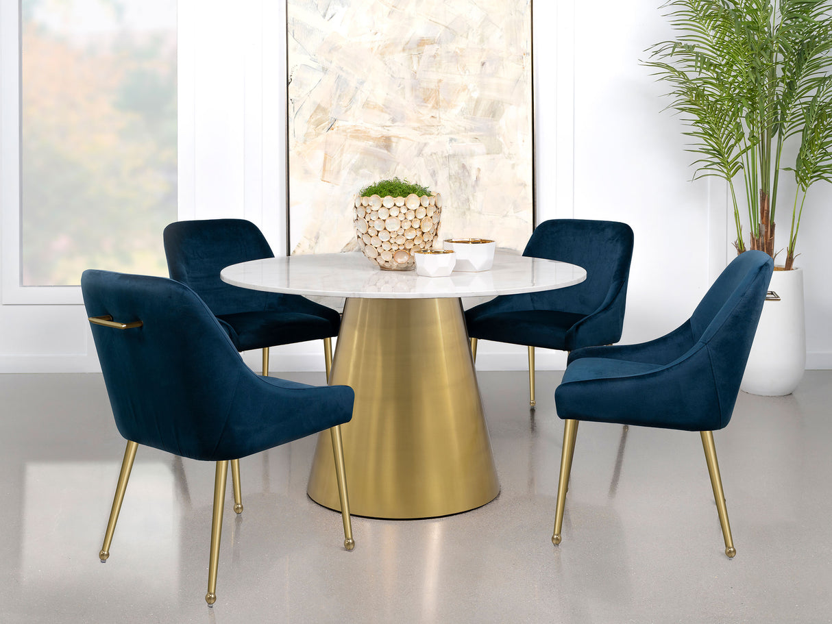 Ambrose Round 50-Inch Marble Top Dining Table, Brushed Gold