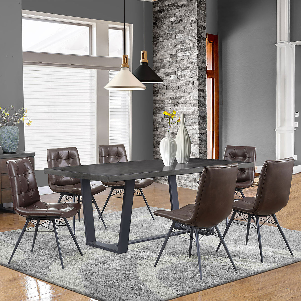 Aiken Faux Leather Dining Chair, Dark Brown (Set of 4)