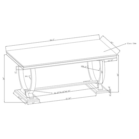 Antoine Rectangular 95-Inch Glass Top Dining Table Black