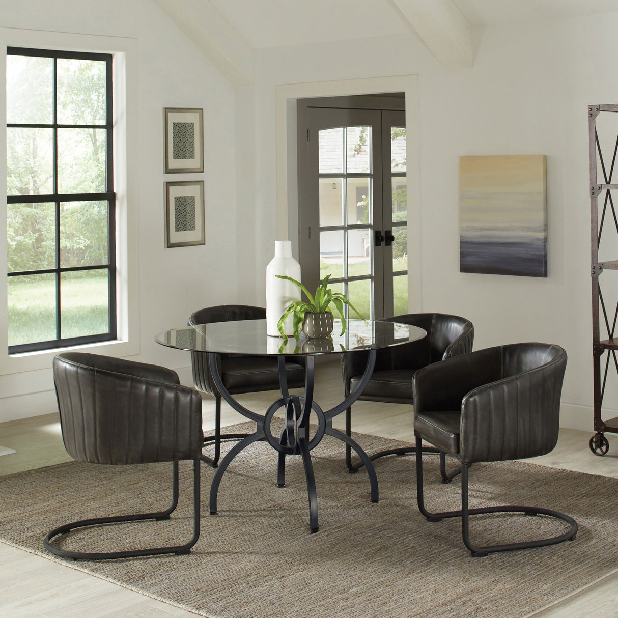 Aviano Round 48-Inch Glass Top Dining Table - Gunmetal