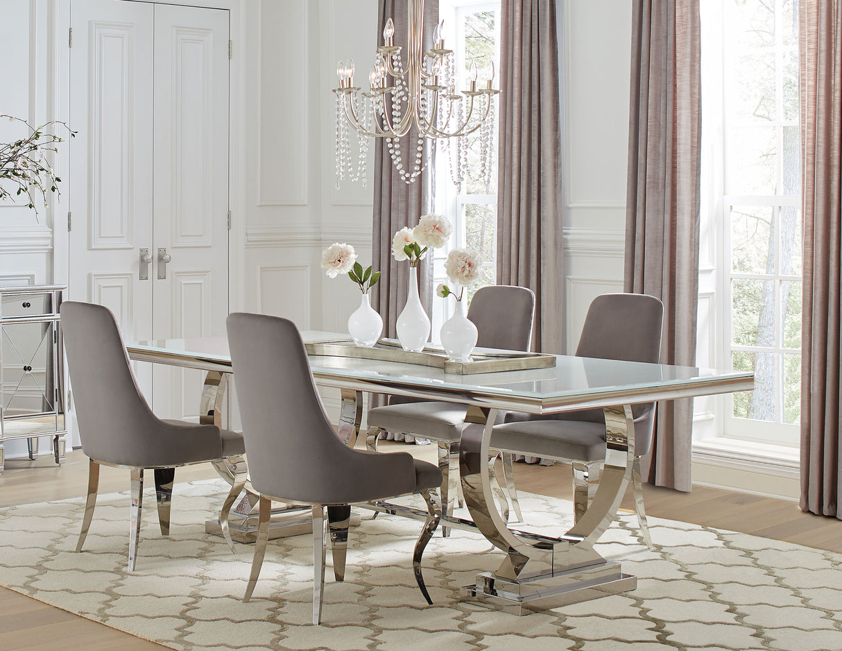 Antoine 5-Piece Grey Dining Set with Glass Top Table