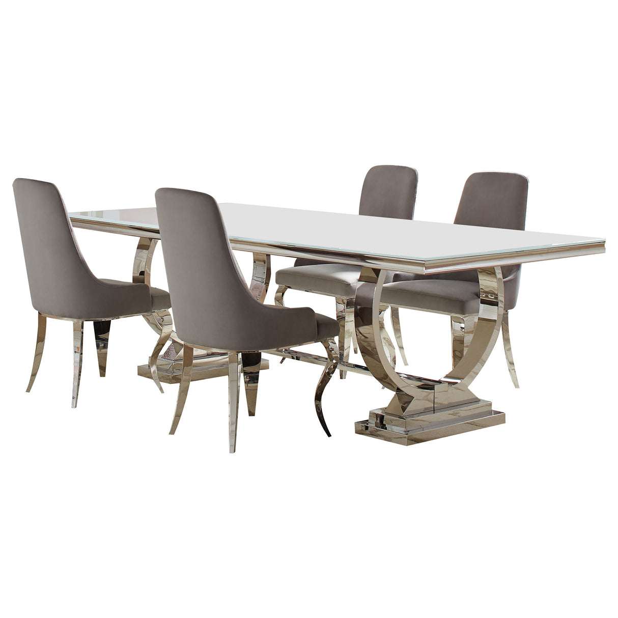 Antoine 5-Piece Grey Dining Set with Glass Top Table