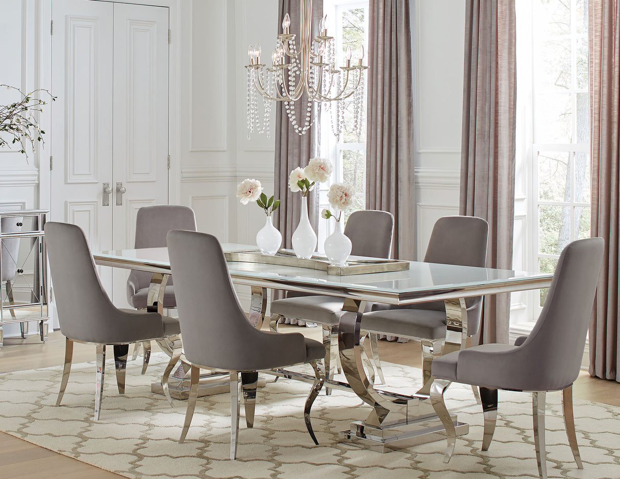 Antoine 7-Piece Rectangular Glass Dining Table Set, Grey