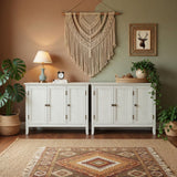 3 Door Buffet Cabinet With Adjustable Shelves - Matte White / Grayish