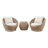 Kobalt - 3-Piece Powder Coated Metal Outdoor Conversation Set With Cushions - Boucle White / Natural