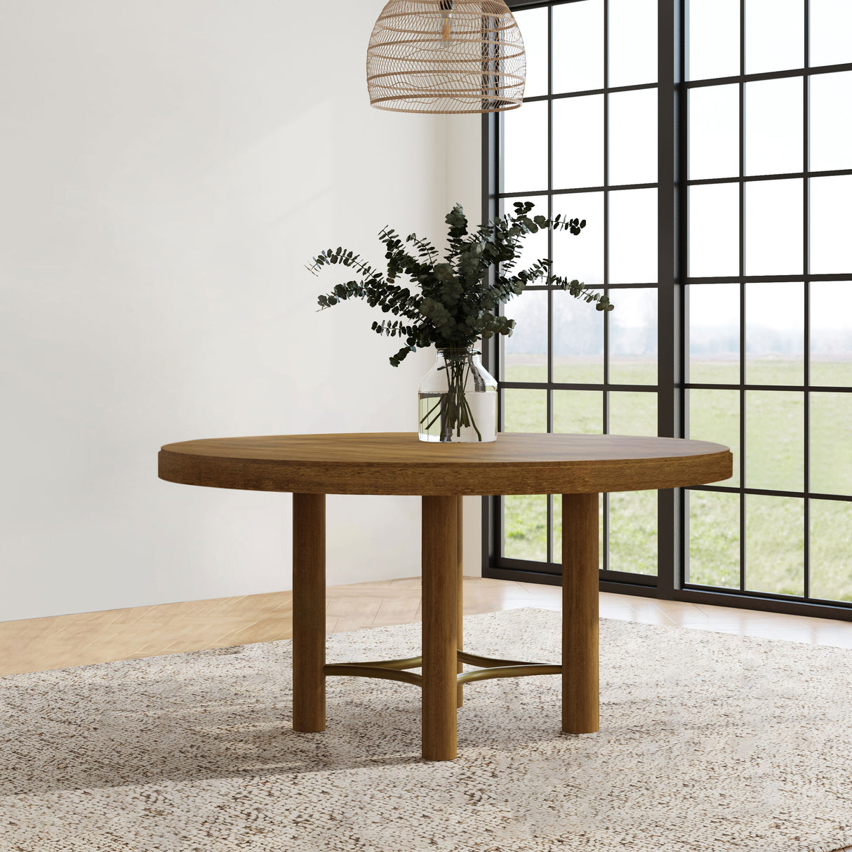 Arini 60-Inch Round Wood Dining Table, Sand Wash