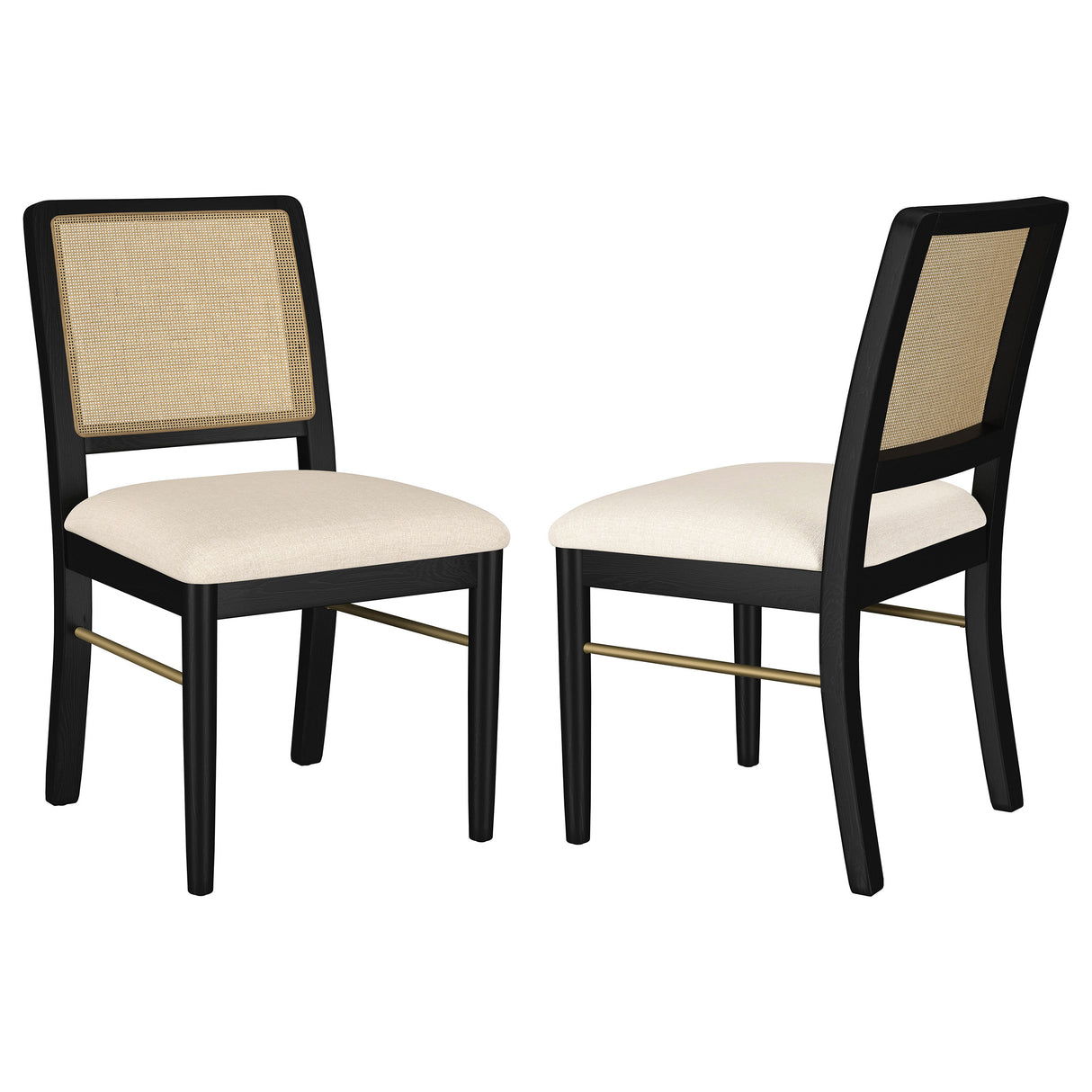 Arini Rattan Cane Dining Side Chair, Cream and Black (Set of 2)