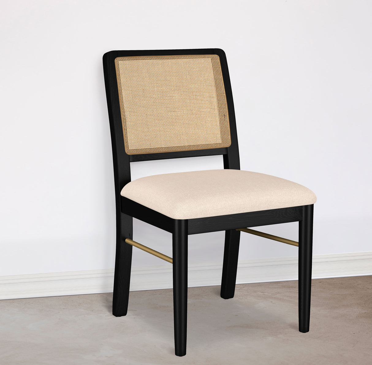 Arini Rattan Cane Dining Side Chair, Cream and Black (Set of 2)