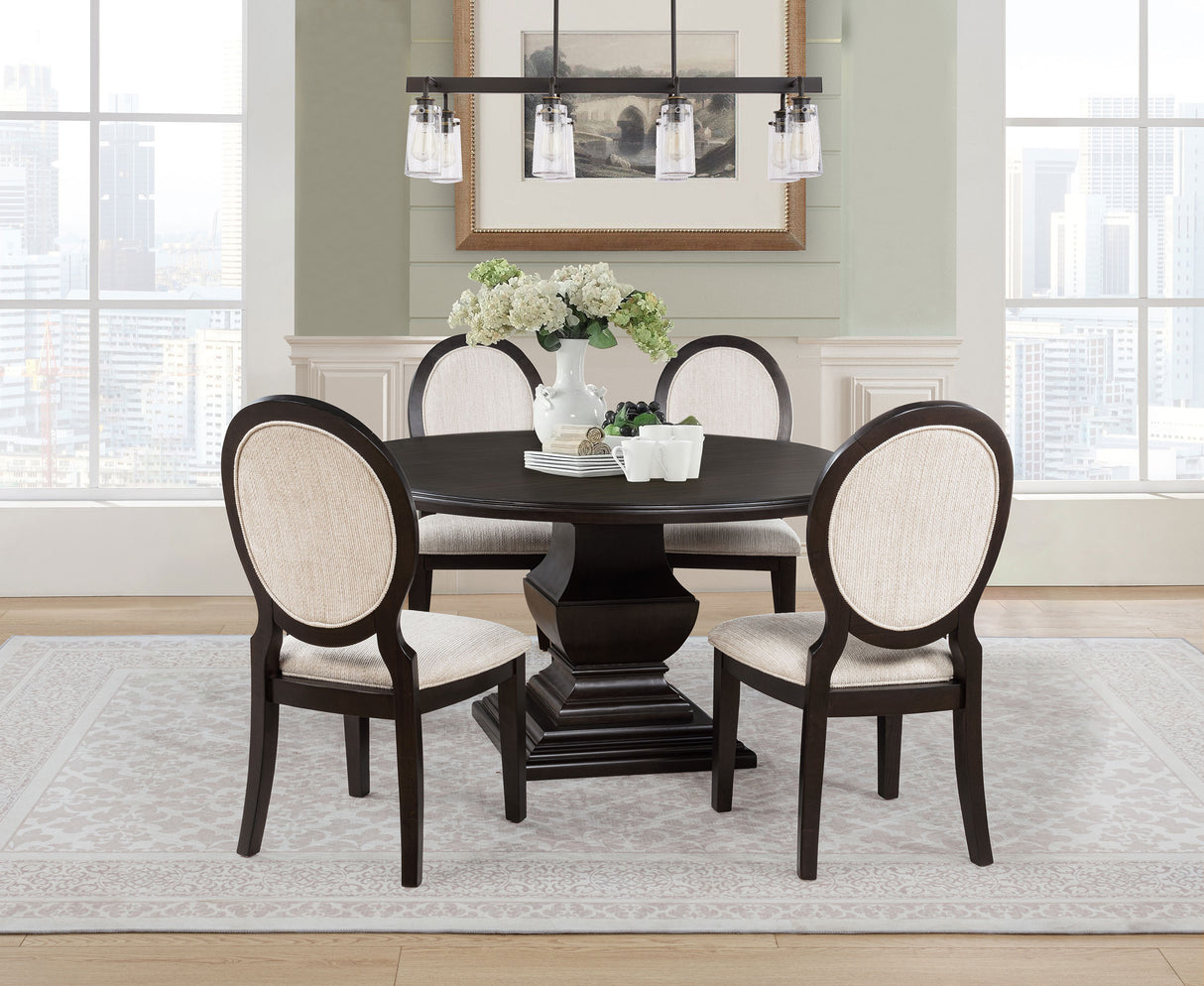 Twyla 5-Piece Round Wood Dining Set, Dark Cocoa