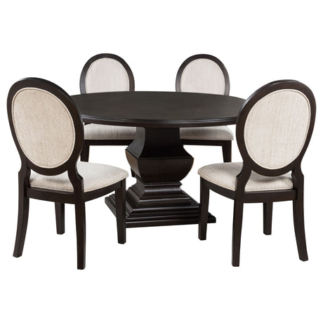Twyla 5-Piece Round Wood Dining Set, Dark Cocoa