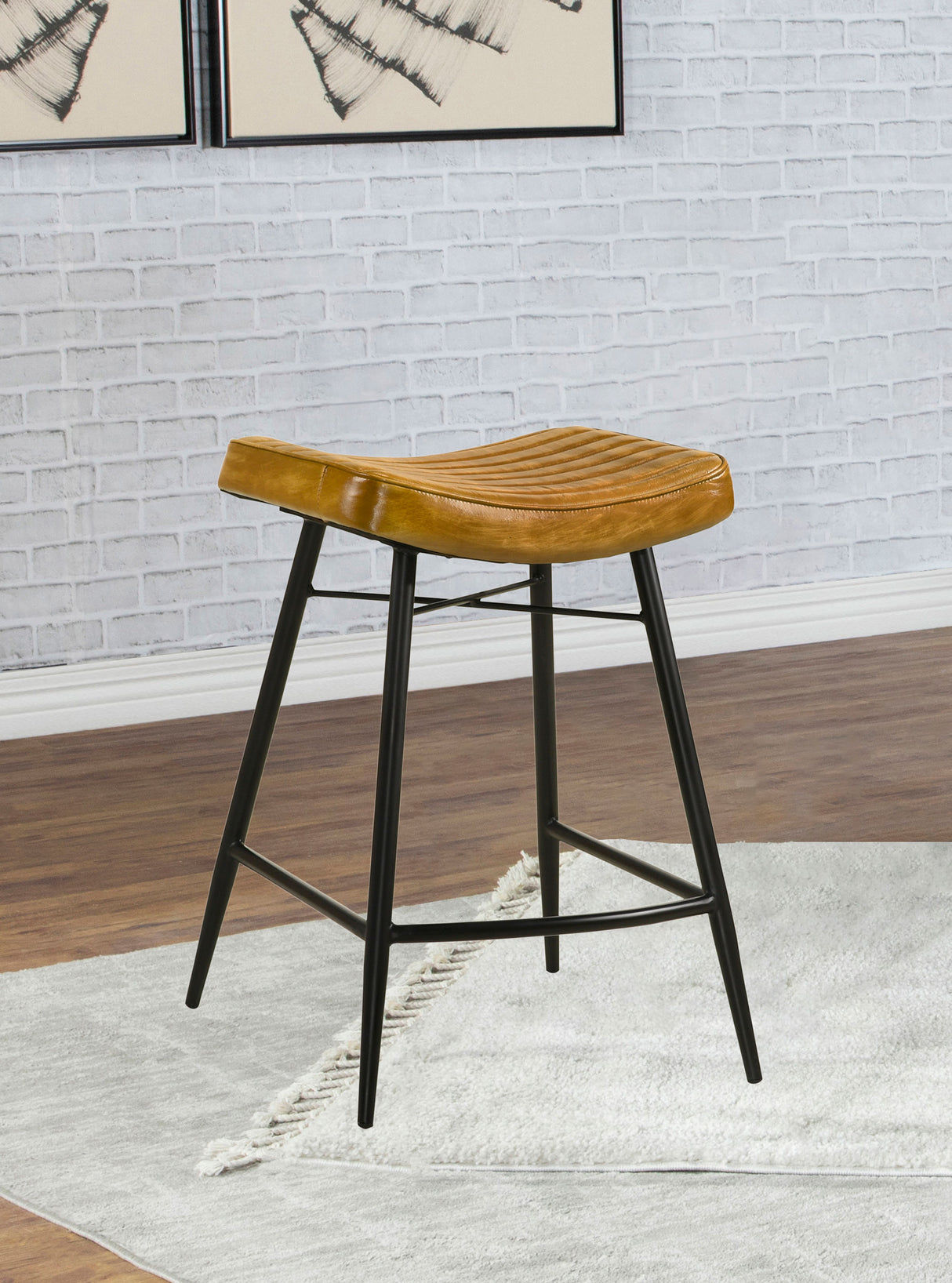 Bayu Leather Counter Stool in Antique Camel (Set of 2)