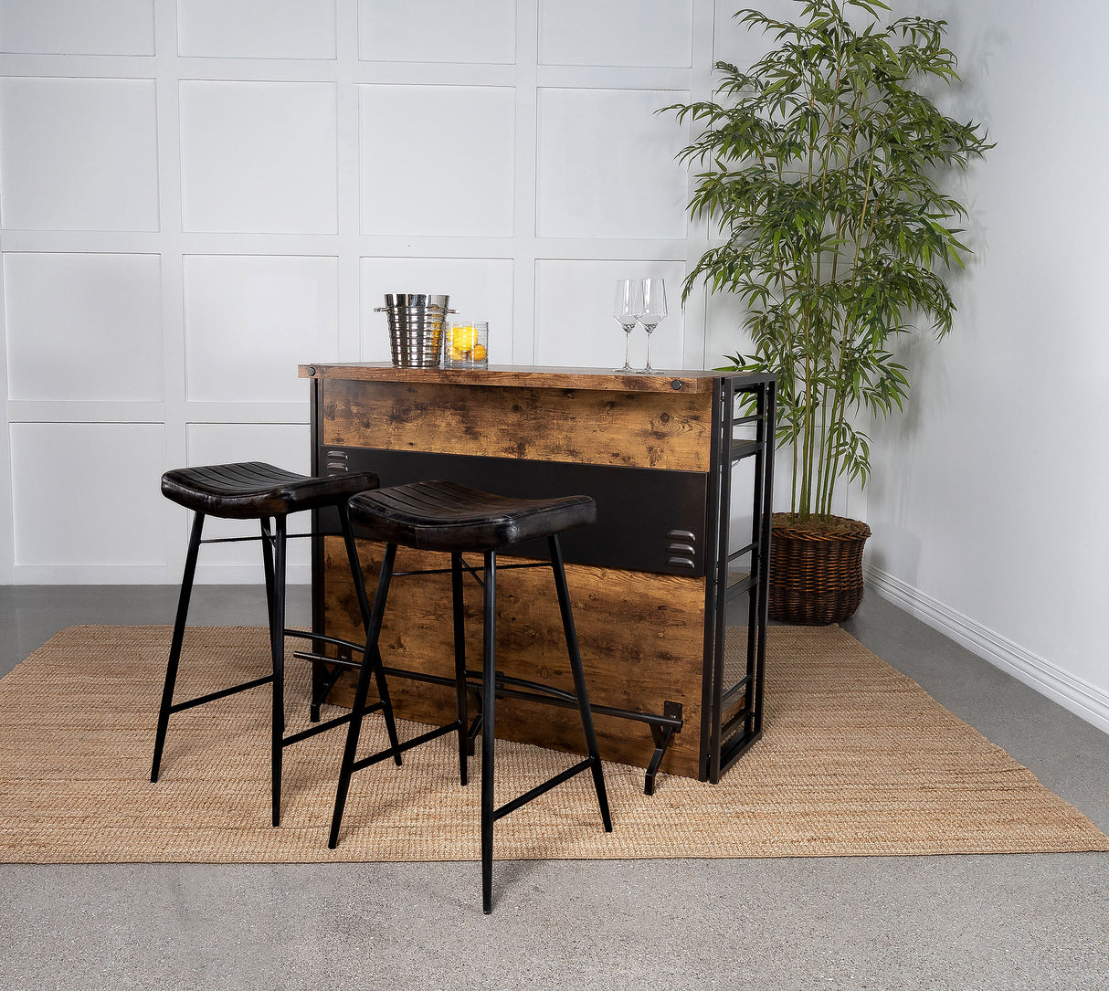Bayu Leather Upholstered Bar Stool, Antique Espresso (Set of 2)