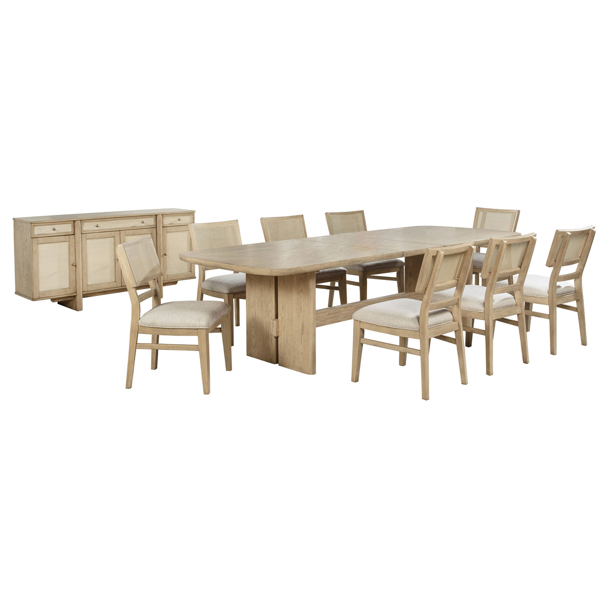 Kailani 10-Piece Dining Set with Sideboard in Beige Oak