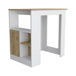 Kitchen Island Three Open Side Storage Shelves And One Push-To-Open Cabinet - White / Macadamia - Islands & Carts - Alpine Outlets