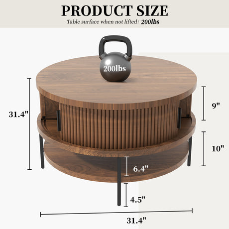 Flip-Top Round Coffee Table With Storage - Brown