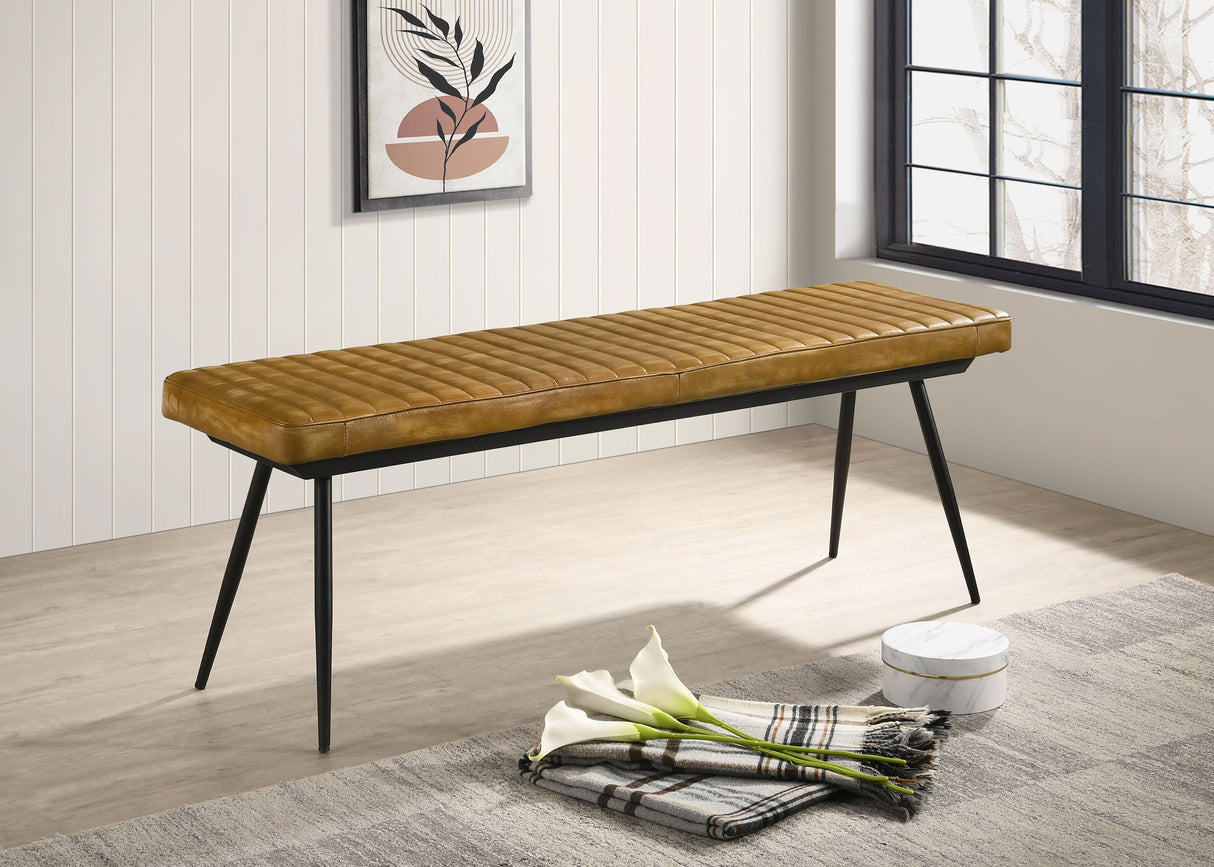 Misty Leather Upholstered Dining Bench in Antique Camel