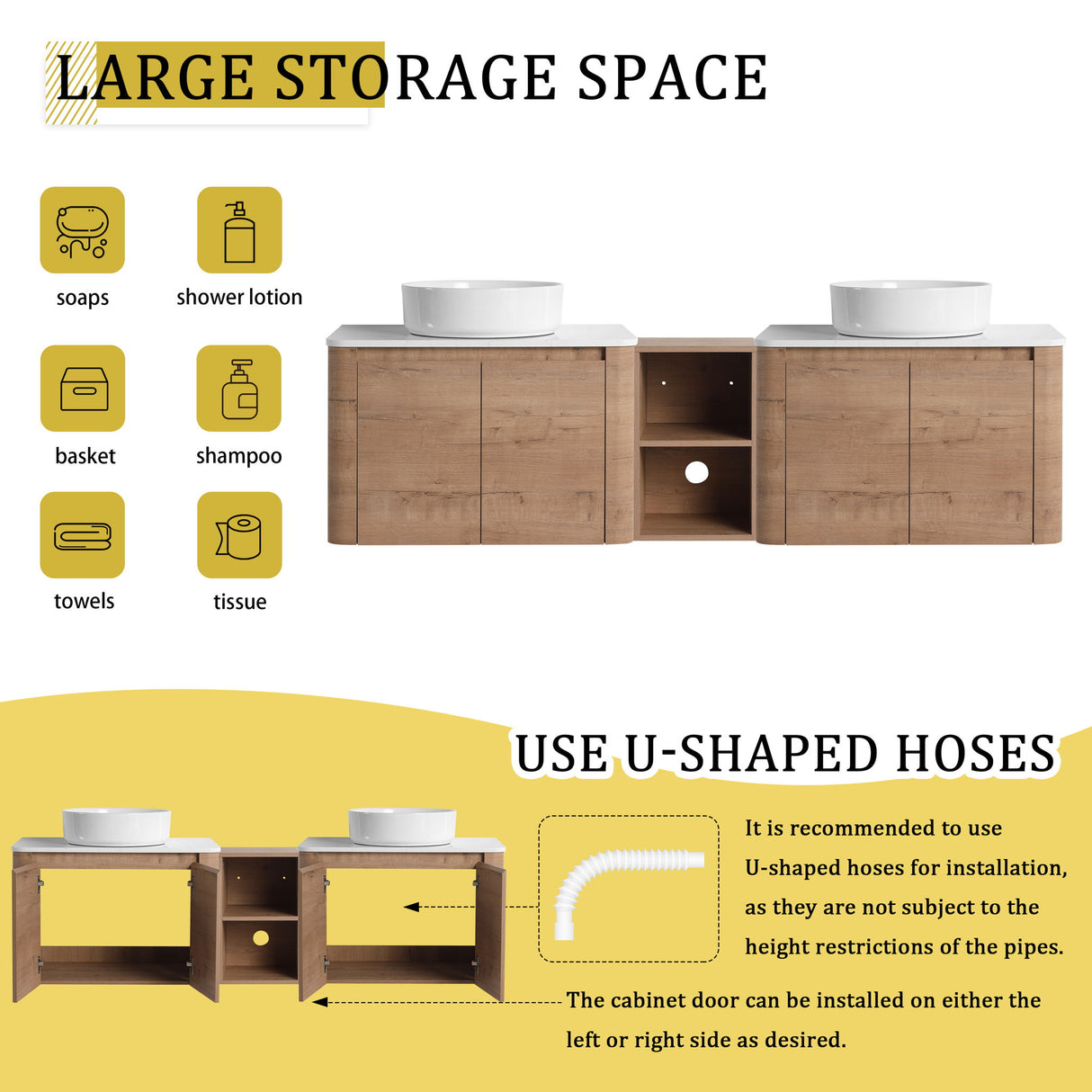 Wall Mounted Bathroom Vanity With Art Sink, 1 Storage Shelf, Soft Close Door