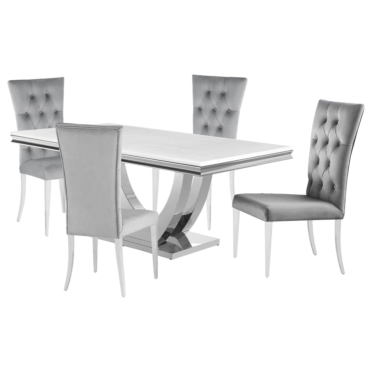 Kerwin 5-Piece Dining Set with Grey Velvet Chairs