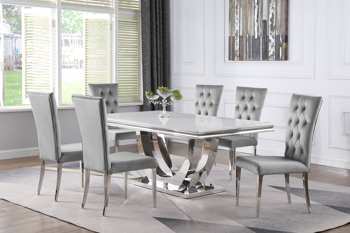 Kerwin 7-Piece Dining Set - Grey Velvet & Chrome