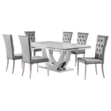 Kerwin 7-Piece Dining Set - Grey Velvet & Chrome
